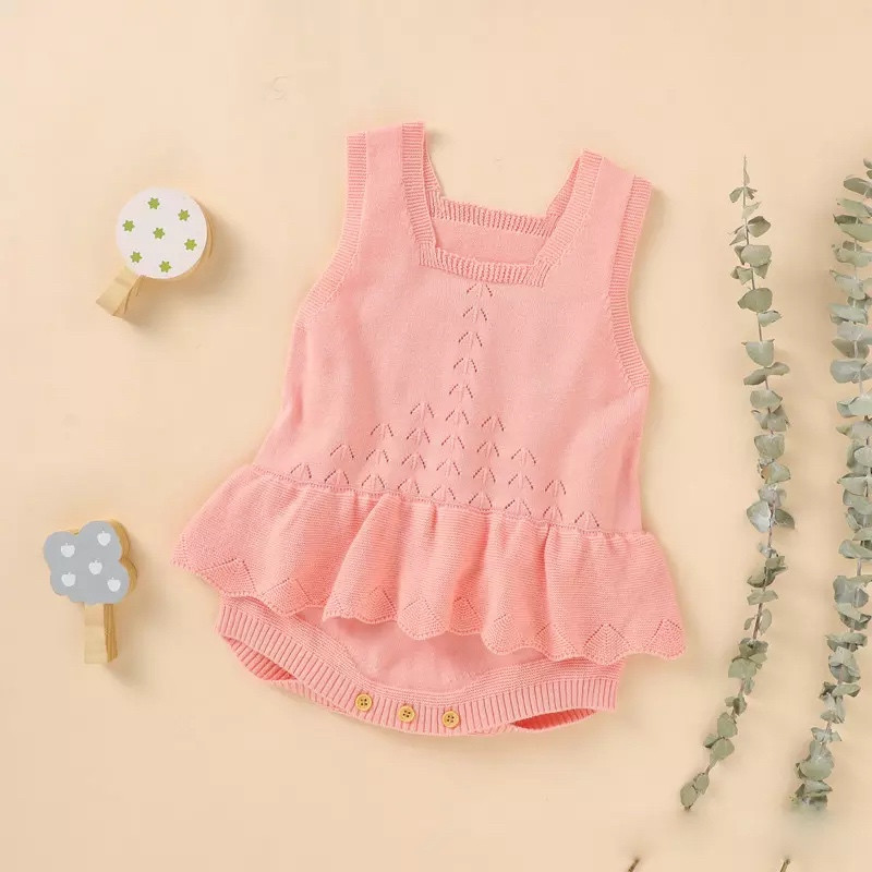 Crochet 3M-18M Plain Sleeveless Summer Baby Girl Romper Dress PINK